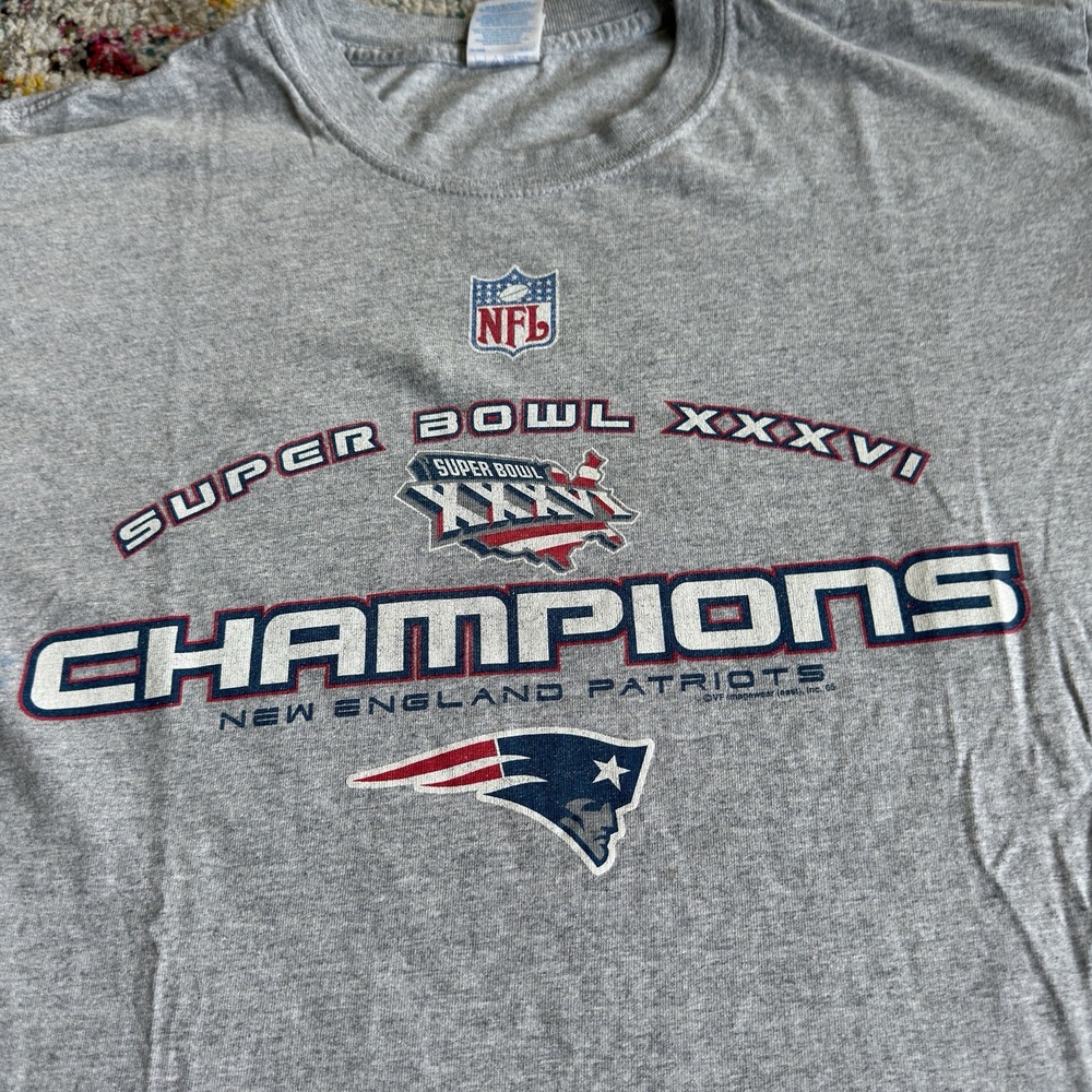 Vintage 2002 New England Patriots Super Bowl XXXVI Champions T-Shirt Large Gray - Picture 5 of 8